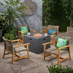 Ensemble de 5 fauteuils de club et d'un foyer d'extérieur en bois et osier Augusta par Christopher Knight Home