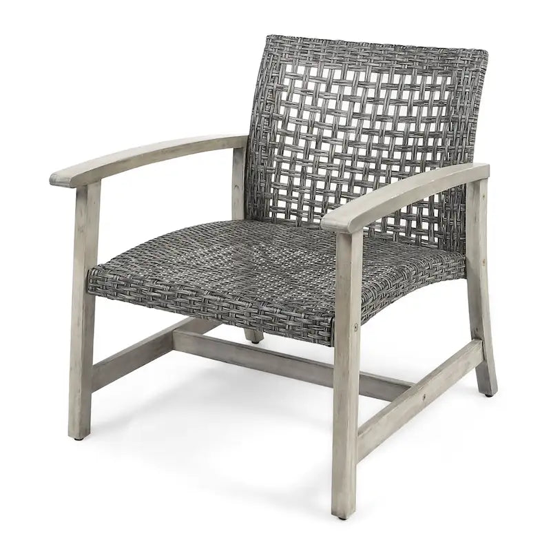 Ensemble de 5 fauteuils de club et d'un foyer d'extérieur en bois et osier Augusta par Christopher Knight Home