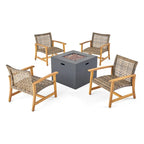 Ensemble de 5 fauteuils de club et d'un foyer d'extérieur en bois et osier Augusta par Christopher Knight Home