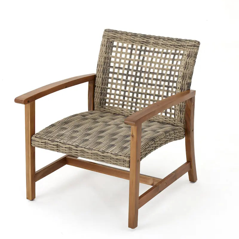 Ensemble de 5 fauteuils de club et d'un foyer d'extérieur en bois et osier Augusta par Christopher Knight Home