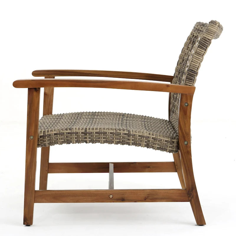 Ensemble de 5 fauteuils de club et d'un foyer d'extérieur en bois et osier Augusta par Christopher Knight Home