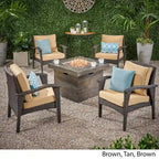 Ensemble de discussion de table de cheminée en osier d'extérieur Keana 5 pièces par Christopher Knight Home
