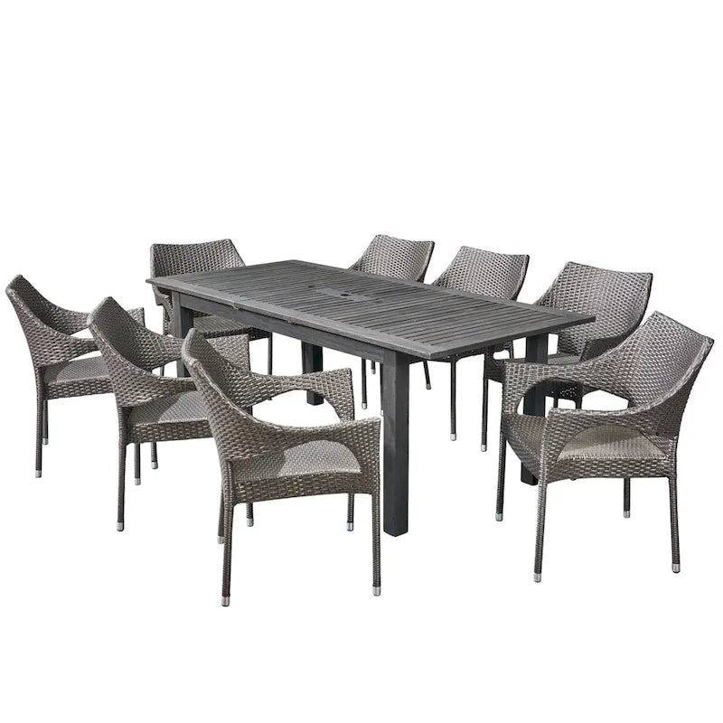 Ensemble de salle à manger extensible Damon 9 pièces en bois et osier par Christopher Knight Home