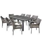 Ensemble de salle à manger extensible Damon 9 pièces en bois et osier par Christopher Knight Home