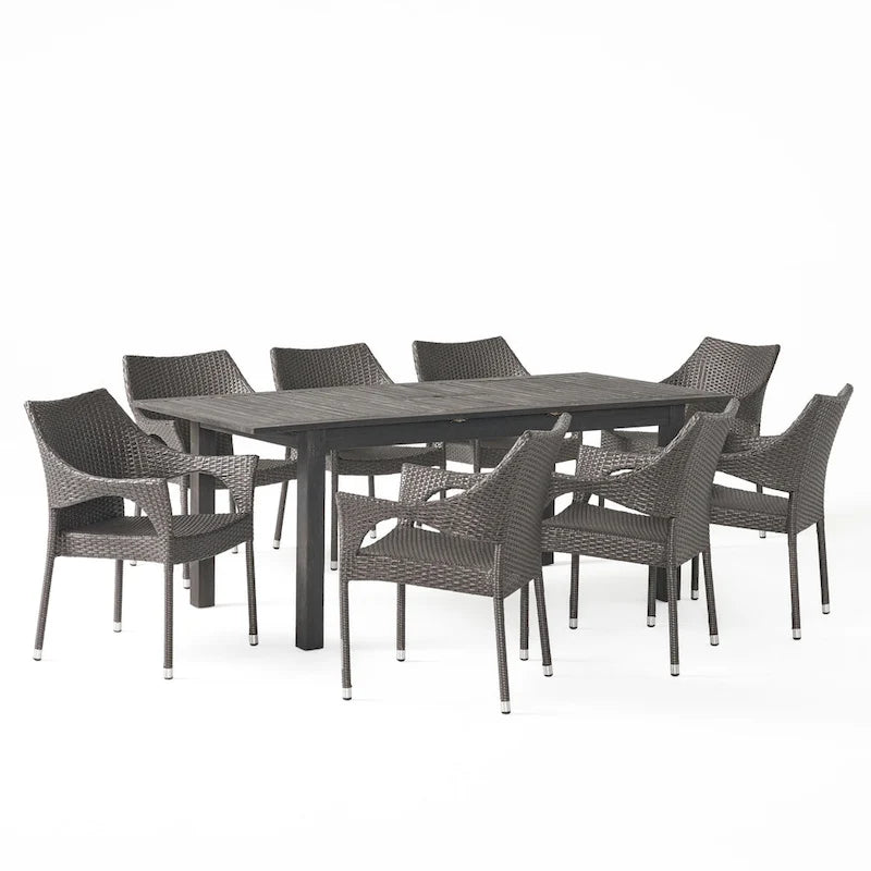 Ensemble de salle à manger extensible Damon 9 pièces en bois et osier par Christopher Knight Home