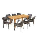 Ensemble de salle à manger extensible Damon 9 pièces en bois et osier par Christopher Knight Home