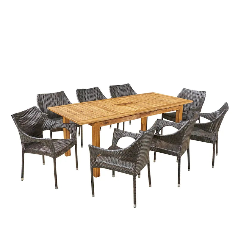 Ensemble de salle à manger extensible Damon 9 pièces en bois et osier par Christopher Knight Home