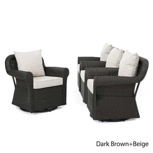 Fauteuil à bascule pivotant en osier d'extérieur Amaya avec coussin (lot de 4) par Christopher Knight Home