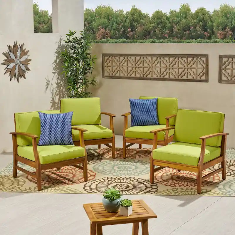 Fauteuil de club Perla d'extérieur en bois d'acacia avec coussin (lot de 4) par Christopher Knight Home