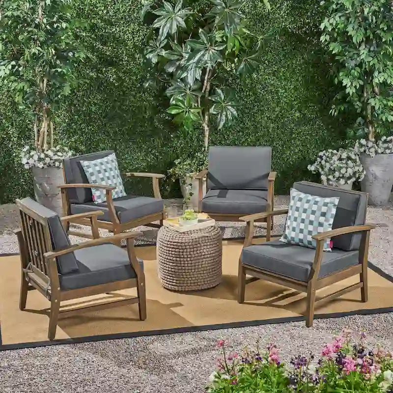 Fauteuil de club Perla d'extérieur en bois d'acacia avec coussin (lot de 4) par Christopher Knight Home
