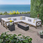 Thasos Canapé d'angle en U 8 places en bois d'acacia avec foyer par Christopher Knight Home