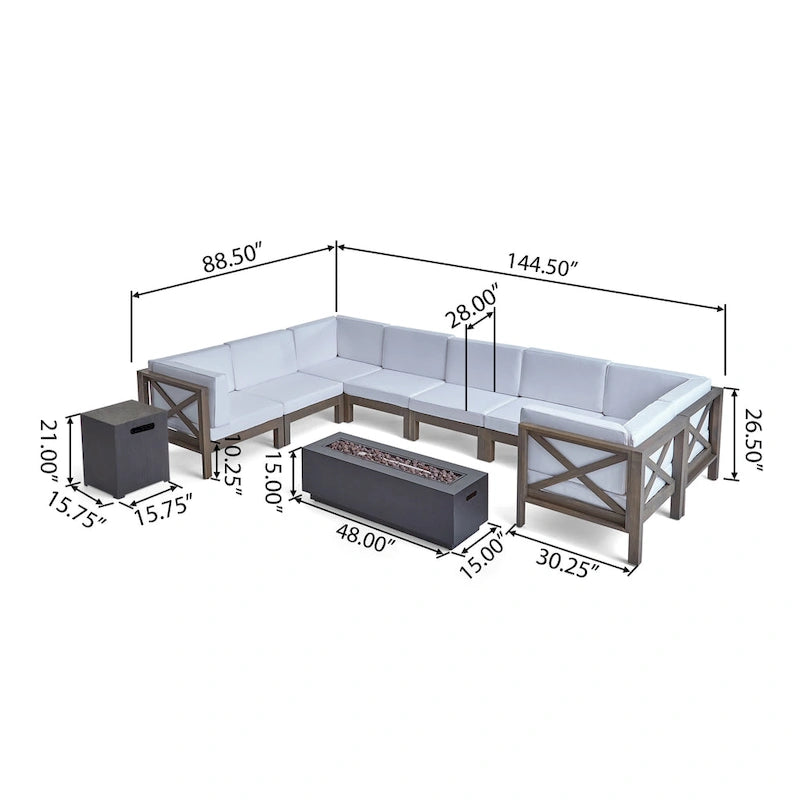 Thasos Canapé d'angle en U 8 places en bois d'acacia avec foyer par Christopher Knight Home