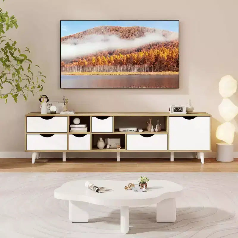 Meuble TV Costway pour téléviseurs jusqu'à 65 pouces avec rangement, 5 tiroirs et 3 étagères ouvertes pour chambre à coucher