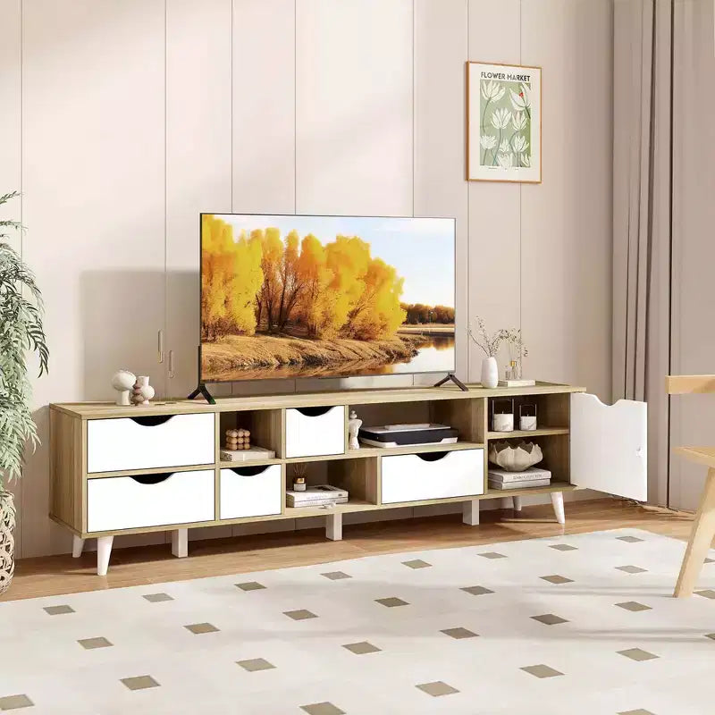 Meuble TV Costway pour téléviseurs jusqu'à 65 pouces avec rangement, 5 tiroirs et 3 étagères ouvertes pour chambre à coucher