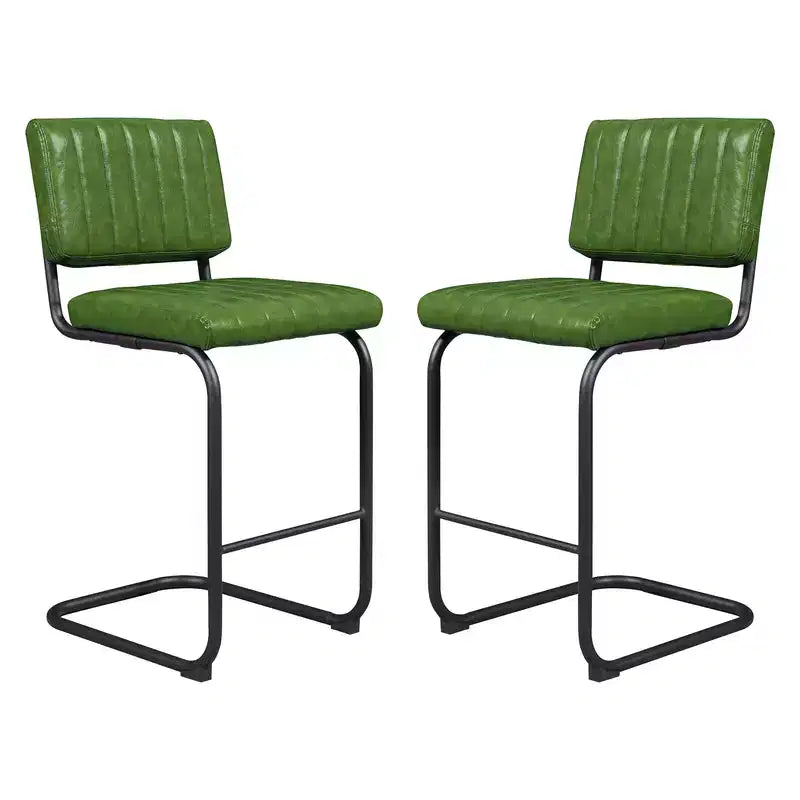 HOMLUX Lot de 2 tabourets de bar à hauteur de comptoir en porte-à-faux en cuir PU avec pieds en métal noir Vert olive