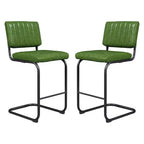 HOMLUX Lot de 2 tabourets de bar à hauteur de comptoir en porte-à-faux en cuir PU avec pieds en métal noir Vert olive
