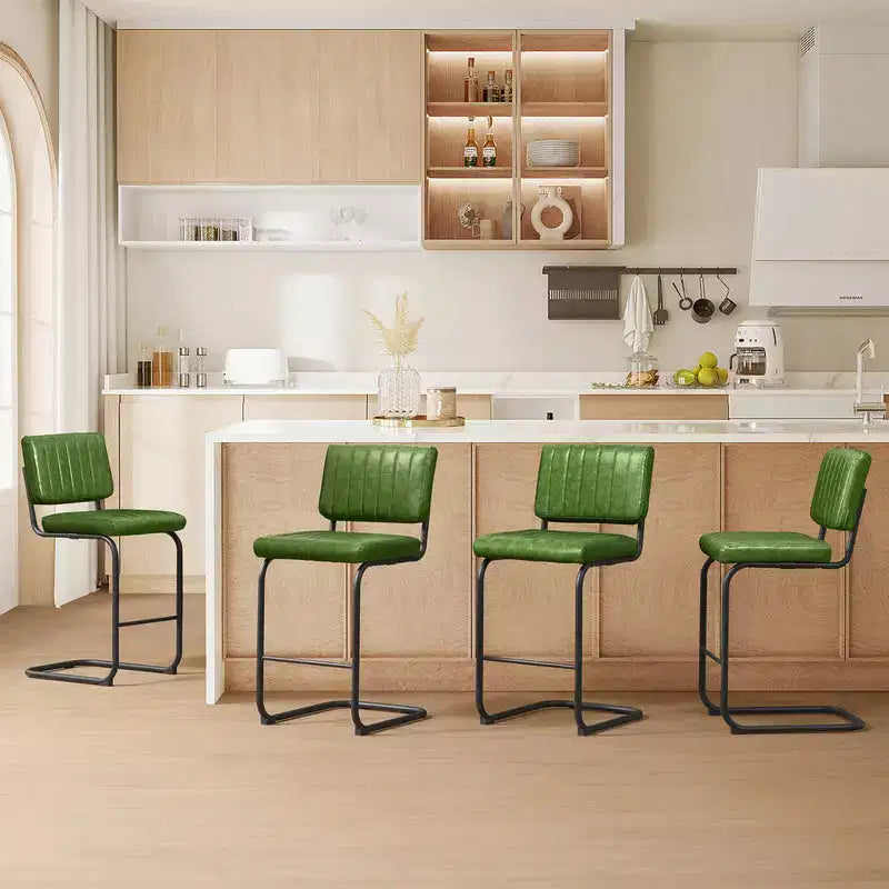 HOMLUX Lot de 2 tabourets de bar à hauteur de comptoir en porte-à-faux en cuir PU avec pieds en métal noir Vert olive