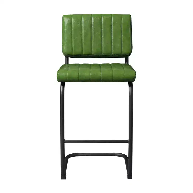HOMLUX Lot de 2 tabourets de bar à hauteur de comptoir en porte-à-faux en cuir PU avec pieds en métal noir Vert olive