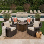 Ensemble de 4 fauteuils pivotants de jardin en osier et aluminium avec foyer carré Venti Outdoor par Christopher Knight Home