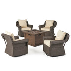 Ensemble de 4 fauteuils pivotants de jardin en osier et aluminium avec foyer carré Venti Outdoor par Christopher Knight Home