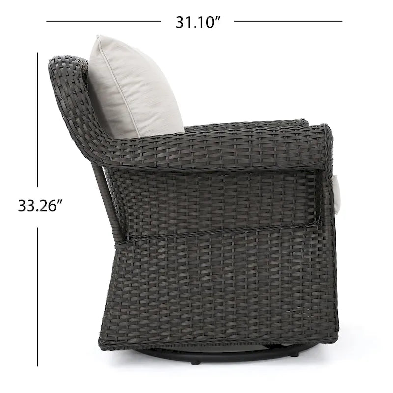 Ensemble de 4 fauteuils pivotants de jardin en osier et aluminium avec foyer carré Venti Outdoor par Christopher Knight Home