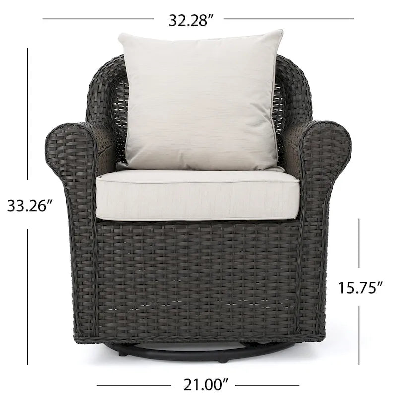 Ensemble de 4 fauteuils pivotants de jardin en osier et aluminium avec foyer carré Venti Outdoor par Christopher Knight Home
