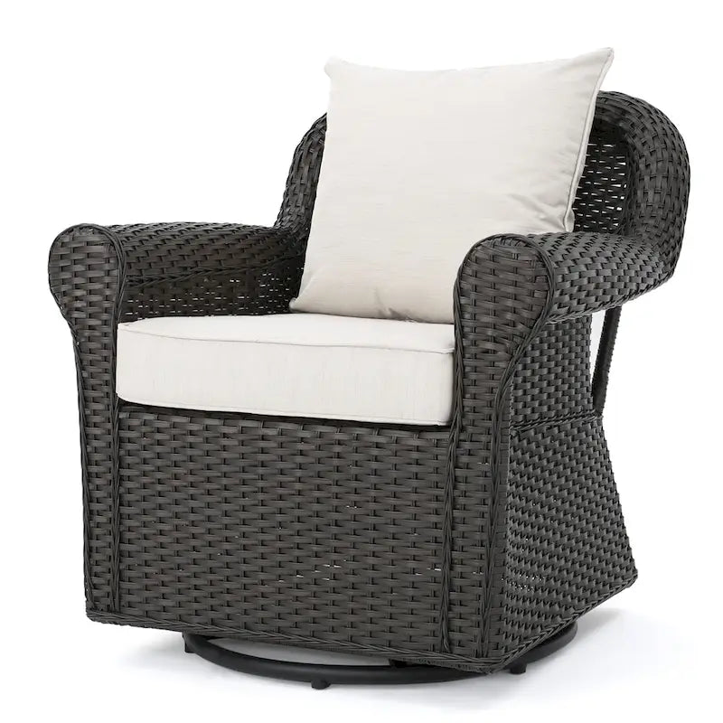 Ensemble de 4 fauteuils pivotants de jardin en osier et aluminium avec foyer carré Venti Outdoor par Christopher Knight Home