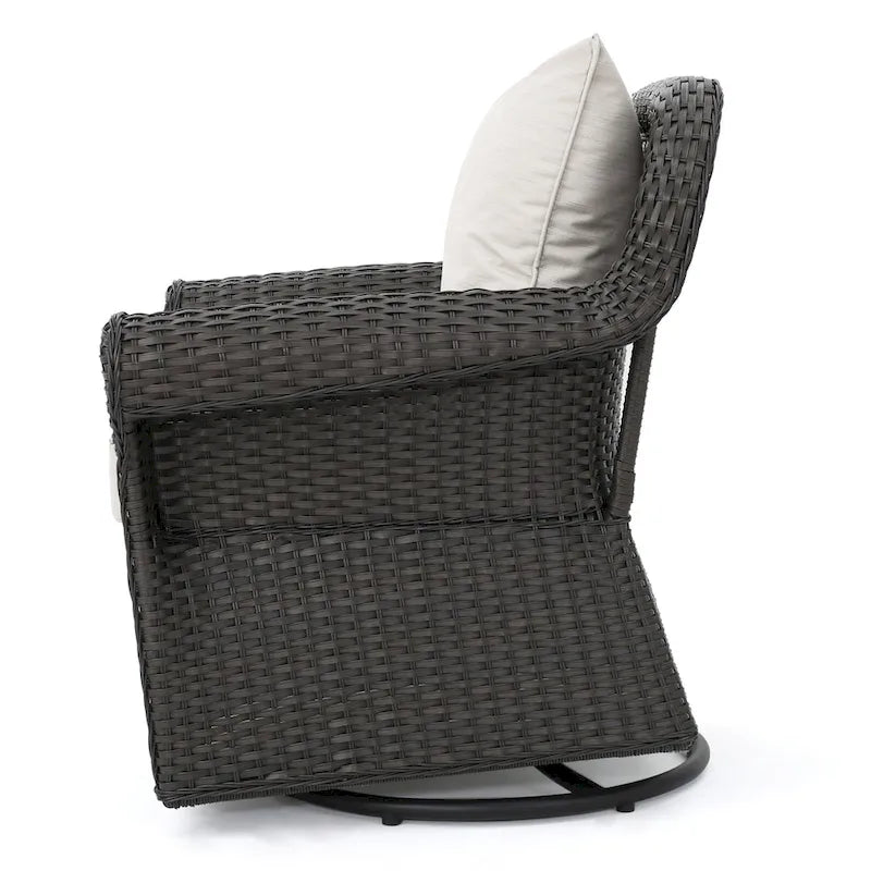 Ensemble de 4 fauteuils pivotants de jardin en osier et aluminium avec foyer carré Venti Outdoor par Christopher Knight Home