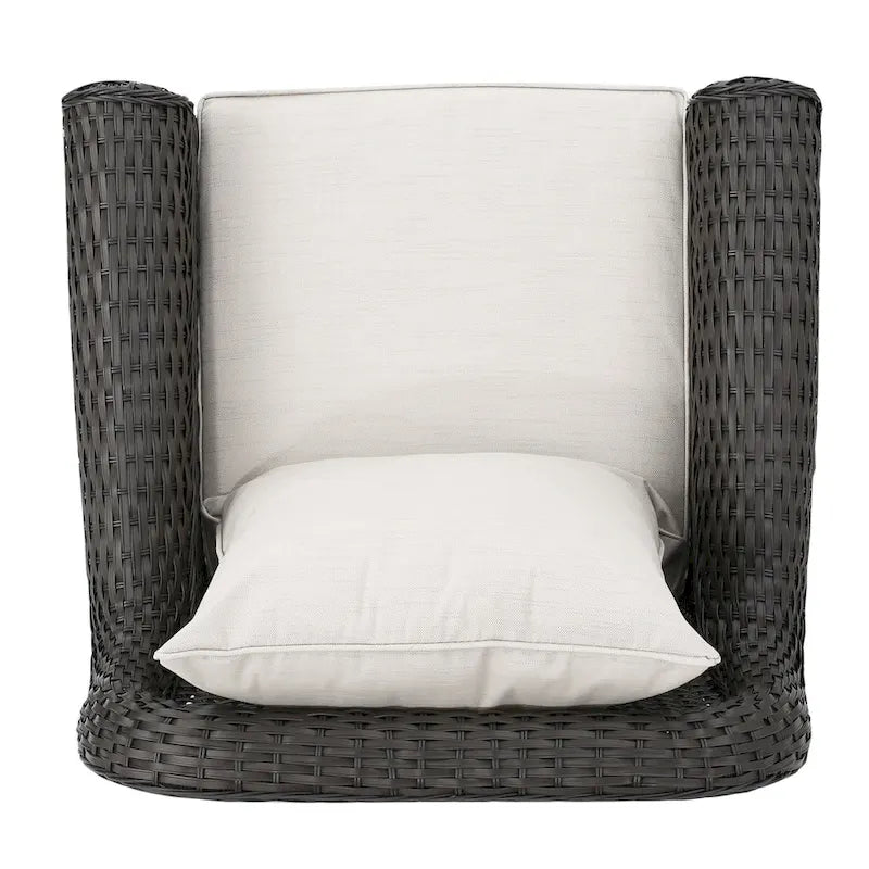 Ensemble de 4 fauteuils pivotants de jardin en osier et aluminium avec foyer carré Venti Outdoor par Christopher Knight Home