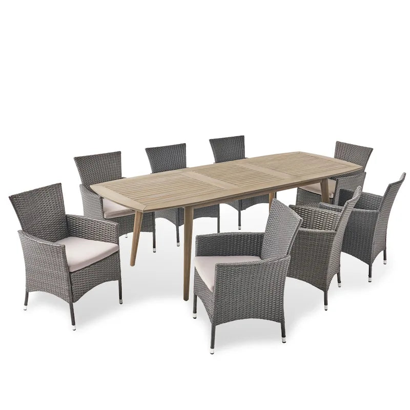 Ensemble de salle à manger d'extérieur 9 pièces Algoma Wood and Wicker par Christopher Knight Home