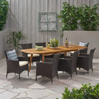 Ensemble de salle à manger d'extérieur 9 pièces Algoma Wood and Wicker par Christopher Knight Home