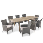 Ensemble de salle à manger d'extérieur 9 pièces Algoma Wood and Wicker par Christopher Knight Home