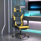 vidaXL Chaise de massage gaming en similicuir noir et doré avec repose-pieds, dossier réglable et design pivotant, un confort robuste et élégant pour les joueurs