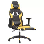 vidaXL Chaise de massage gaming en similicuir noir et doré avec repose-pieds, dossier réglable et design pivotant, un confort robuste et élégant pour les joueurs