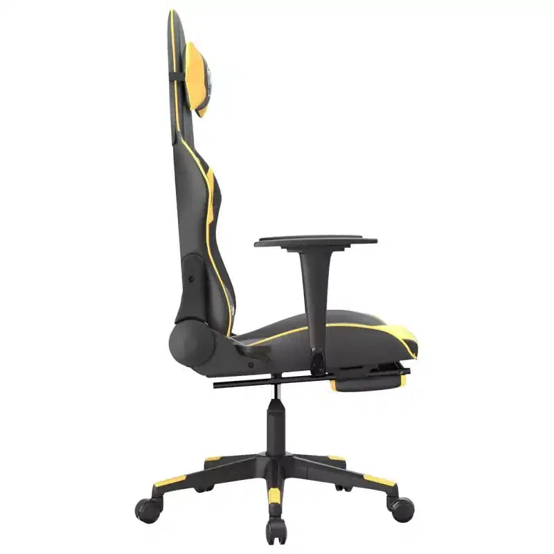 vidaXL Chaise de massage gaming en similicuir noir et doré avec repose-pieds, dossier réglable et design pivotant, un confort robuste et élégant pour les joueurs