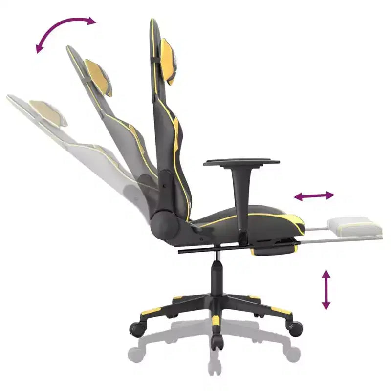 vidaXL Chaise de massage gaming en similicuir noir et doré avec repose-pieds, dossier réglable et design pivotant, un confort robuste et élégant pour les joueurs