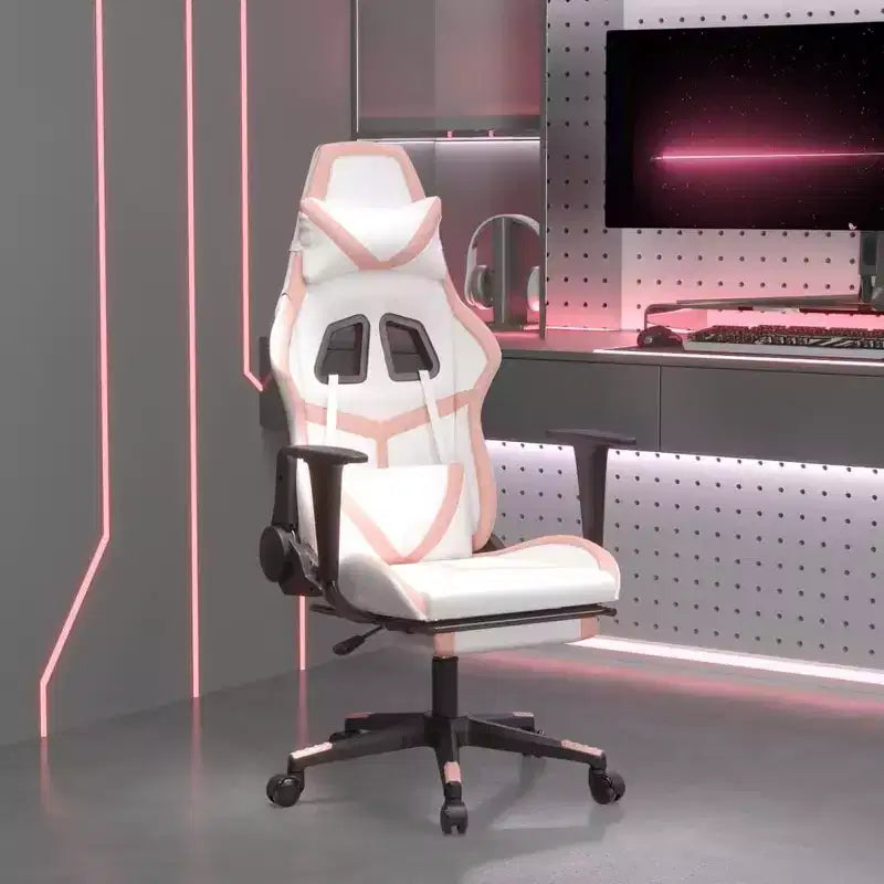 vidaXL Fauteuil de jeu avec repose-pieds, blanc et rose, similicuir