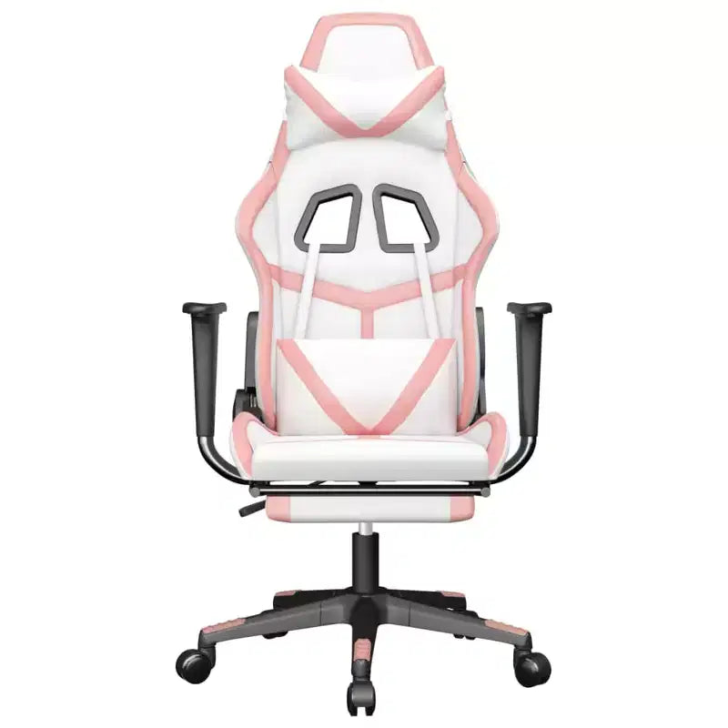 vidaXL Fauteuil de jeu avec repose-pieds, blanc et rose, similicuir