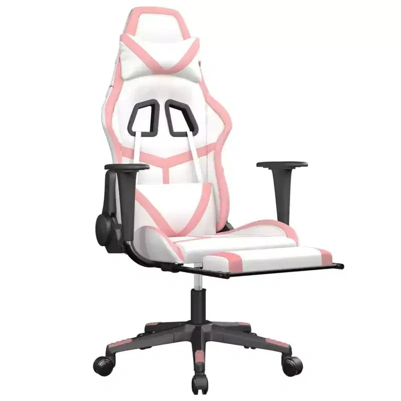 vidaXL Fauteuil de jeu avec repose-pieds, blanc et rose, similicuir
