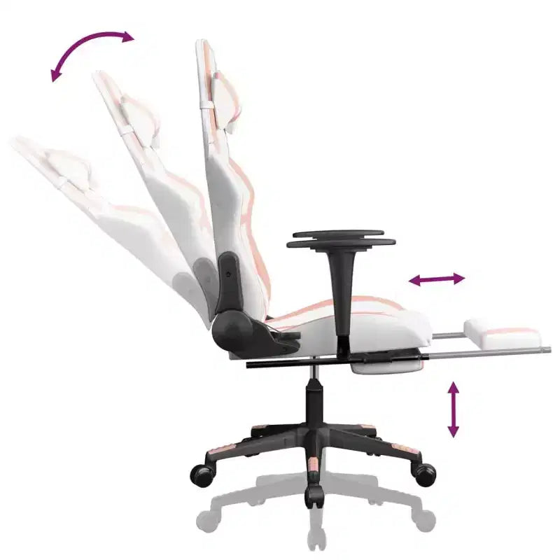 vidaXL Fauteuil de jeu avec repose-pieds, blanc et rose, similicuir