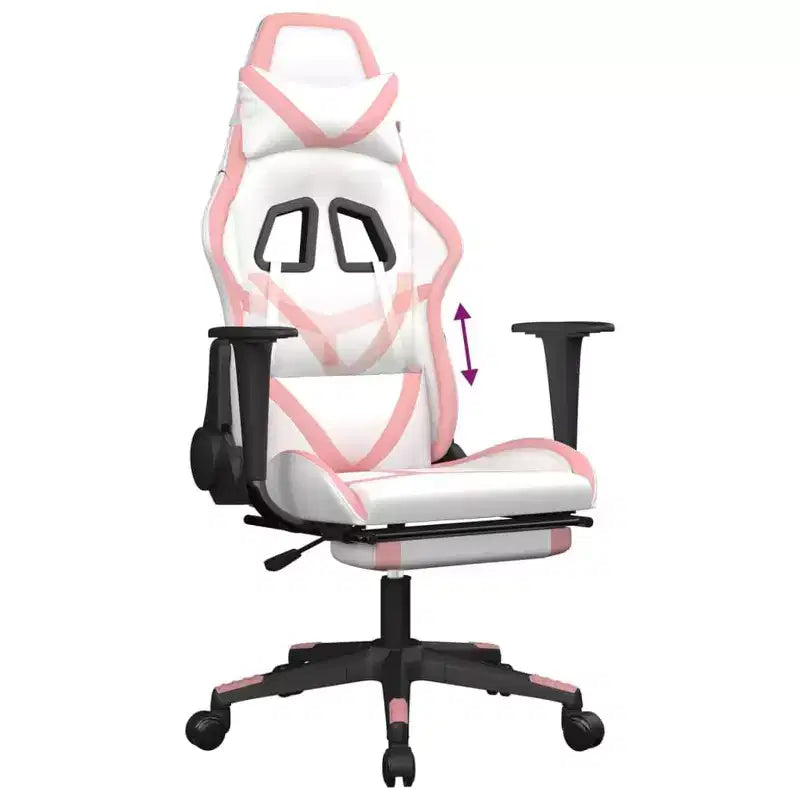 vidaXL Fauteuil de jeu avec repose-pieds, blanc et rose, similicuir