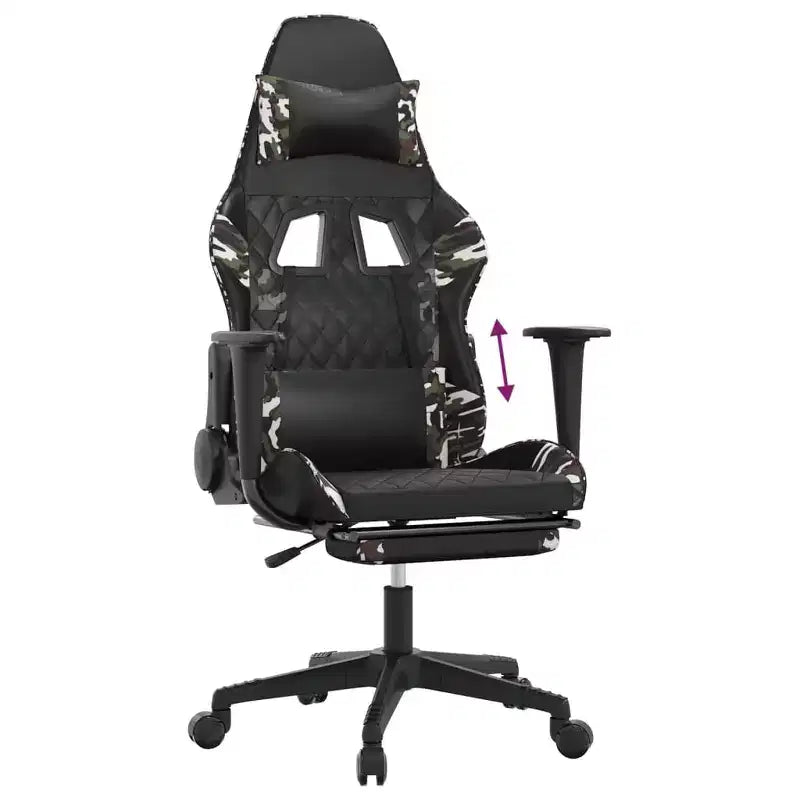 vidaXL Chaise de jeu avec repose-pieds, noir et camouflage, similicuir