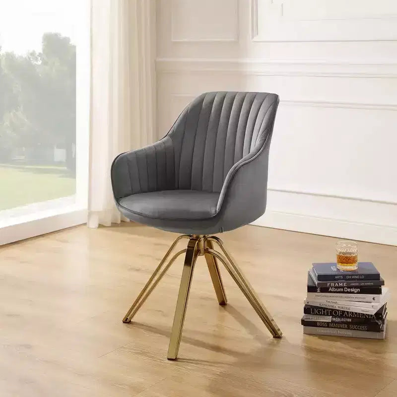 Fauteuil d'appoint pivotant à 360° HOMLUX Pyramid, style milieu de siècle, revêtu de velours confortable - Pieds plaqués or pour chambre, bureau, salle à manger