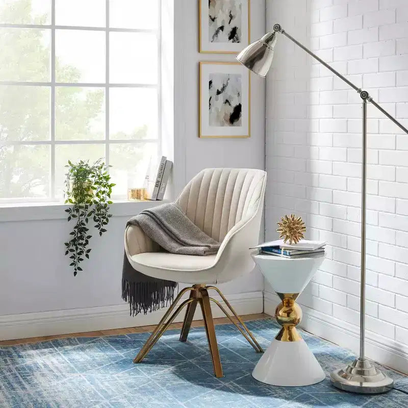 Fauteuil d'appoint pivotant à 360° HOMLUX Pyramid, style milieu de siècle, revêtu de velours confortable - Pieds plaqués or pour chambre, bureau, salle à manger