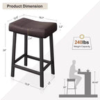 Whizmax Lot de 2 tabourets de bar sans dossier de 24 pouces, tabourets de bar rembourrés à hauteur de comptoir avec surface incurvée, pieds et repose-pieds en métal
