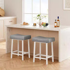 Whizmax Lot de 2 tabourets de bar sans dossier de 24 pouces, tabourets de bar rembourrés à hauteur de comptoir avec surface incurvée, pieds et repose-pieds en métal