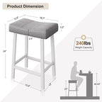 Whizmax Lot de 2 tabourets de bar sans dossier de 24 pouces, tabourets de bar rembourrés à hauteur de comptoir avec surface incurvée, pieds et repose-pieds en métal
