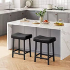 Whizmax Lot de 2 tabourets de bar sans dossier de 24 pouces, tabourets de bar rembourrés à hauteur de comptoir avec surface incurvée, pieds et repose-pieds en métal