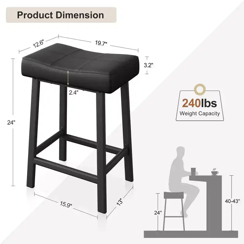 Whizmax Lot de 2 tabourets de bar sans dossier de 24 pouces, tabourets de bar rembourrés à hauteur de comptoir avec surface incurvée, pieds et repose-pieds en métal