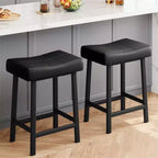 Whizmax 24 Inch Backless Saddle Barstools Set of 2, Counter Height Upholstered Padded Barstools with Curved Surface, Metal Leg and Footrest
